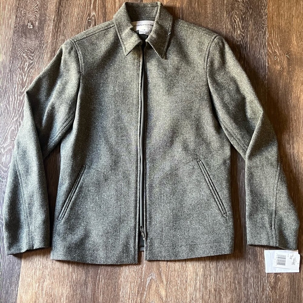 Evan Picone Green Tweed Wool Zip Jacket